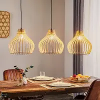 TEMAR LIGHTING Hengelampe Barrel med skjerm i tre, 3 lyskilder, lang