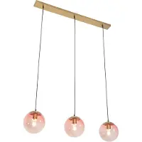 QAZQA Art Deco-pendellampe messing med rosa glass 3-lys - Pallon