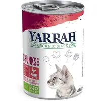 Yarrah Organic Chunks 6 x 405 g - Økologisk kylling & Økologisk biff med økologiske brennesler & Økologiske tomater i saus
