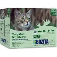 Bozita Biter i gelé i blandet pakning 12 x 85 g - Mixpakke fisk- og kjøttmeny (4 varianter)