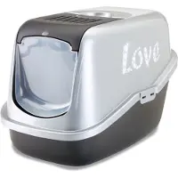 Savic Kattetoalett Nestor Impression "Love" - Svart/sølv med "Love" trykk