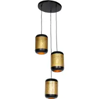 QAZQA Vintage pendellampe svart med messing rund 3-lys - Kayleigh