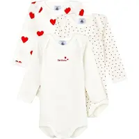 Petit Bateau Body I/e - 3-pack - Hvit m. Hjerter - - 3 år (98) - Langermet Body