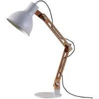 LINDBY Skrivebordslampe Shivanja i tre med hvit skjerm