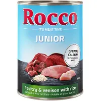 Rocco Økonomipakke Junior 24 x 400 g - Fjærkre & vilt med ris + kalsium