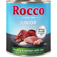 Rocco Økonomipakke Junior 12 x 800 g - Fjærkre & vilt med ris + kalsium