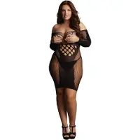 Shots Le Désir Contrast Net Long Sleeved Mini Dress - Plus Size