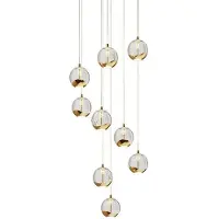 LUCANDE LED-hengelampe Hayley, Ø 40 cm, 9 lyskilder, gull, glass