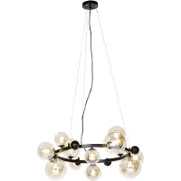 QAZQA Art Deco-pendellampe svart med ravglass 12-lys - David