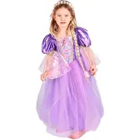 Den Goda Fen Kostymer - Rapunzel m. Hårbøyle - Lilla - - 4-6 år (104-116) - Hårpynt