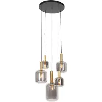 QAZQA Hengende lampe sort med gull med røykglass 5-lys - Zuzanna
