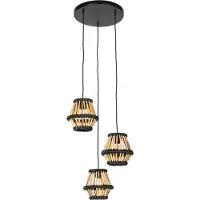 QAZQA Oriental Hengelampe Bambus med Sort Rund 3-Lys - Evalin