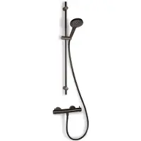 BLUE LABEL Termostatarmatur inkl. 90 cm håndbrusesæt med 3 stråletyper samt 1500 mm bruseslange - børstet nikkel