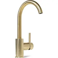 BLUE LABEL Etgrebs håndvaskarmatur uden bundventil - kold start funktion & 3/8 tilslutningsslang - børstet guld - med drejbar C tud