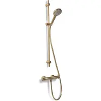 BLUE LABEL Termostatarmatur inkl. 90 cm håndbrusesæt med 3 stråletyper samt 1500 mm bruseslange - børstet guld