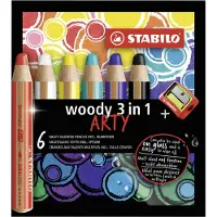 Stabilo woody Arty 3 in 1 cardboard wallet of 6 pens incl. a sharpener