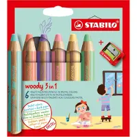Stabilo woody 3 in 1, Assorterte farger, 6 stykker