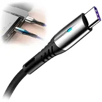 Mtp Products Flettet USB 3.1 Type-C Data / Ladekabel - 5A/40W - 1.2m - Svart