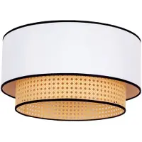 Duolla Boho-taklampe, hvit/tre/svart, Ø 45 cm, tekstil/rotting