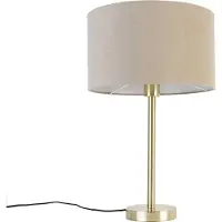 QAZQA Klassisk bordlampe messing med lysbrun skjerm 35 cm - Simplo