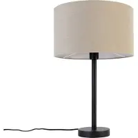 QAZQA Moderne bordlampe svart med stoffskjerm lys brun 35 cm - Simplo
