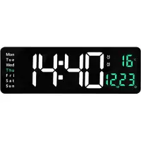 24hShop Stor digital veggklokke 38 cm - med temperatur, dato og fjernkontroll