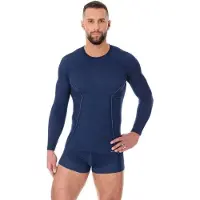 Brubeck Langermet T-skjorte for menn ACTIVE WOOL, marineblå, størrelse L (LS12820)