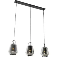 QAZQA Hengende lampe sort med røykglass 23 cm rektangulær 3-lys - Kevin