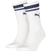 Puma Crew Heritage Stripe Socks Unisex (2-Pack), Clothing, White/Blue, 43-46