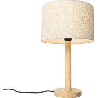 QAZQA Rustikk bordlampe tre med linjskjerm beige 25 cm - Mels