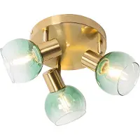 QAZQA Art Deco taklampe gull med grønt glass 3-lys - Vidro