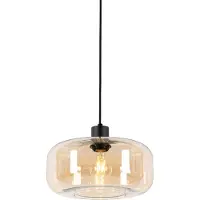 QAZQA Art Deco-pendellampe sort med ravglass - Bizle