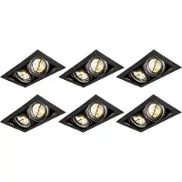 QAZQA Sett med 6 nedfellbare spotlights svarte AR111 justerbare 2-lys - Oneon
