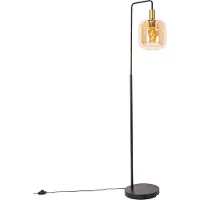 QAZQA Smart gulvlampe svart med messing og gult glass inkl. WiFi G95 - Zuzanna