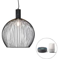 QAZQA Smart rund pendellampe svart 50 cm inkl. Wifi G95 - Dos