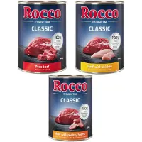 Rocco Classic Prøveblanding 6 x 400 g - Topseller-Mix: Okse pur, Okse/Fjærkrehjerter, Okse/Kylling