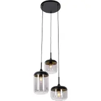 QAZQA Hengende lampe sort med gull og røykglass 3-lys rund - Kyan