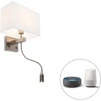 QAZQA Smart vegglampe stål med skjerm kremhvit inkl. Wifi P45 - Bergamo