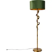 QAZQA Vintage gulvlampe antikk gull med grønn skjerm - Linden