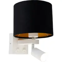 QAZQA Vegglampe hvit med leselampe og skjerm 18 cm sort - Brescia