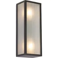 QAZQA Utendørs vegglampe sort med rillet glass 2-lys IP44 - Charlois