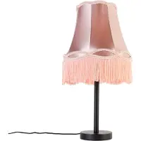 QAZQA Klassisk bordlampe svart med bestemorskjerm rosa 30 cm - Simplo