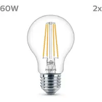 Philips LED-lyspære Classic 7W/827 (60W) clear 2-pack E27