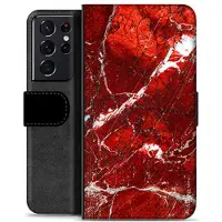Mtp Products Samsung Galaxy S21 Ultra 5G Premium Lommebok-deksel - Rød Marmor