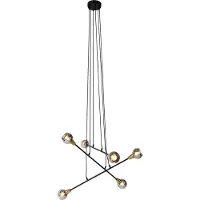 QAZQA Hengende lampe svart med messing og røykglass 6-lys - Vidro