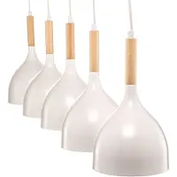 Luminex Hengelampe Noak 5 lyskilder lang hvit/tre natur