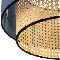 Duolla Boho-taklampe, blå/tre/svart, Ø 45 cm, tekstil/rotting
