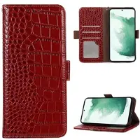 Mtp Products Crocodile Series Samsung Galaxy S21 FE 5G Lommebok-deksel I Lær med RFID - Rød