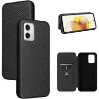 Mtp Products Motorola Moto G73 Flip-deksel med Kortholder - Karbonfiber - Svart
