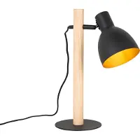QAZQA Rustikk bordlampe svart med tre - Flint